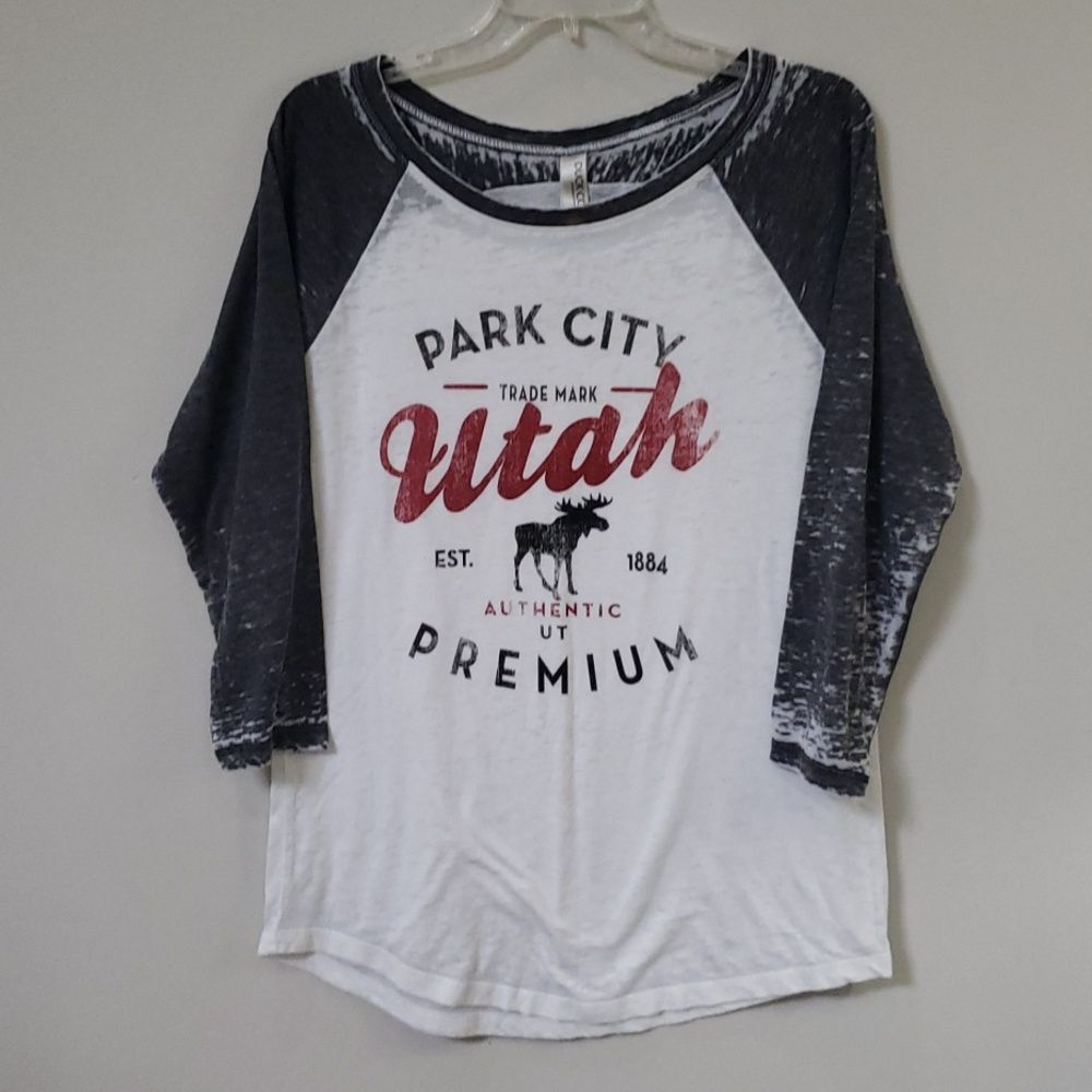 Park City Utah Shirt Mens L Moose Graphic Distressed Baseball Casual Ski Rustic